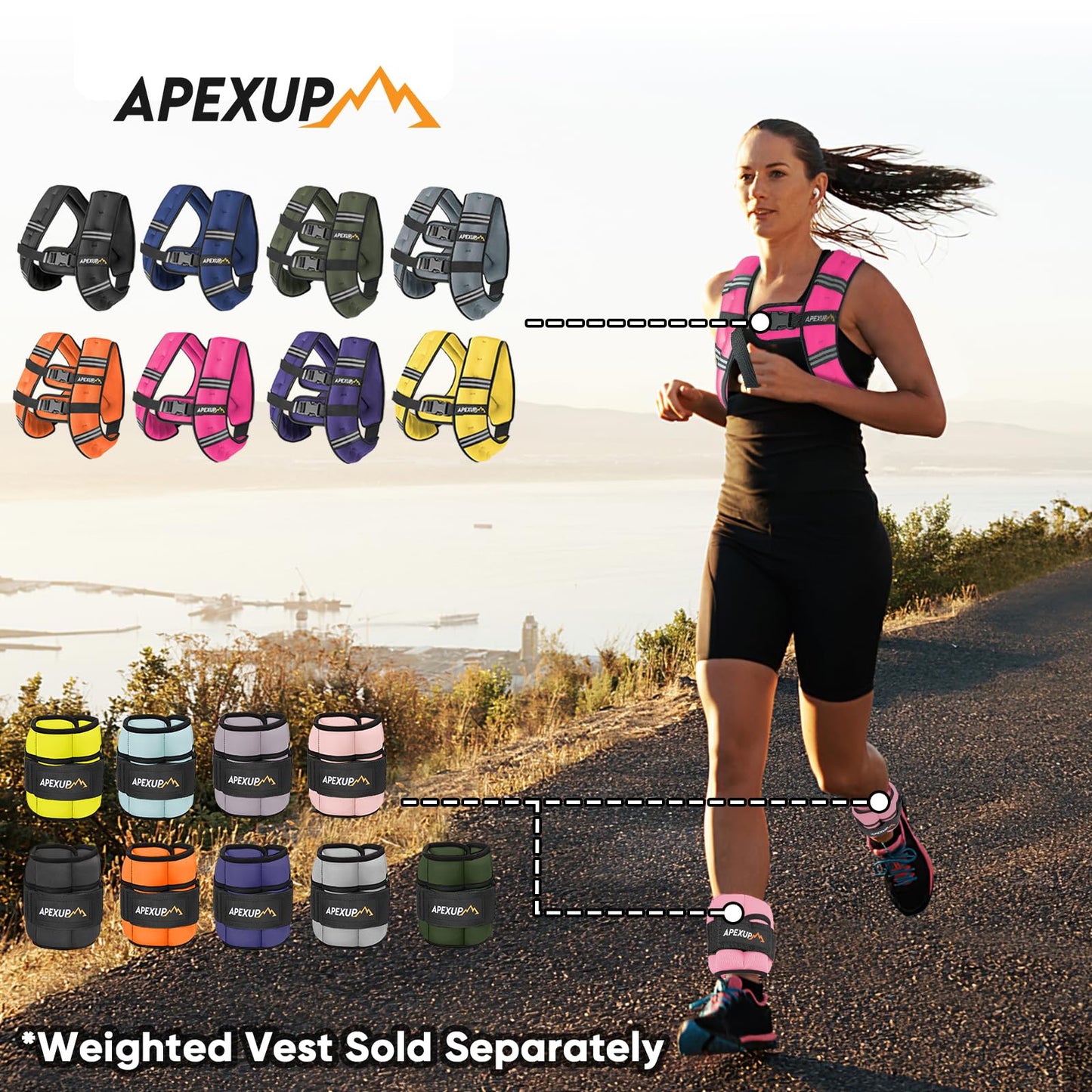 APEXUP 10lbs/Pair Adjustable Ankle Weights for Women and Men, Modularized Leg Weight Straps for Yoga, Walking, Running, Aerobics, Gym (Black)