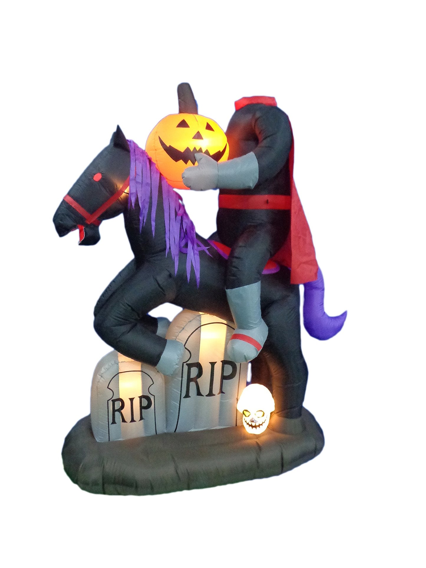 BZB Goods 6.5 Foot Tall Lighted Halloween Inflatable Headless Horseman with Horse Tombstones Skull and Pumpkin Lights