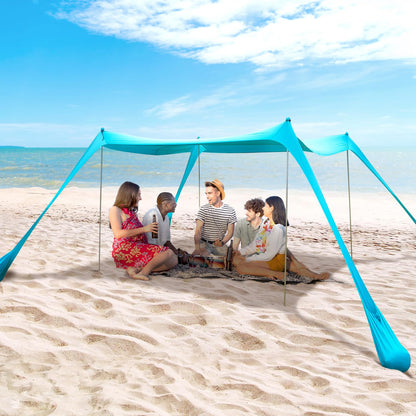 BOTINDO Family Beach Tent Canopy Sun Shade, Pop Up Grande Beach Tent Sun Shelter Stability 4 Poles with Portable Carry Bag Outdoor Shade for Fishing Backyard Camping (Turquoise, 10x10FT 4Pole)