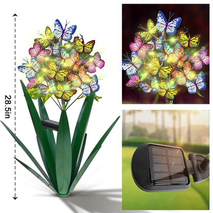Homight Solar Metal Agave Butterfly Flower Stick Garden Sculpture - Outdoor Christmas Lights With Swaying Butterfly Sunflower - Solar Outdoor Gift (3 PCS Green)