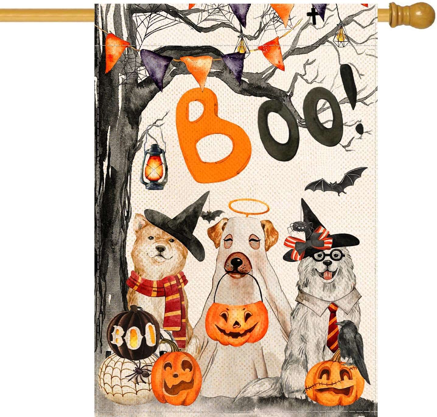 Baccessor Halloween Boo House Flag Vertical Double Sided,Scary Pumpkin Ghost Spooky Dog 28 x 40 Inch Burlap Welcome Yard Flag for Halloween Farmhouse Holiday Yard Outdoor Decoration