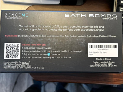 Bath Bombs for Men, Gift Set of 8 Scented Organic Handmade Bath Bombs of 2.5 oz with Natural Essential Oils for Boyfriend, Husband, Father or Friend, by ZenseMe
