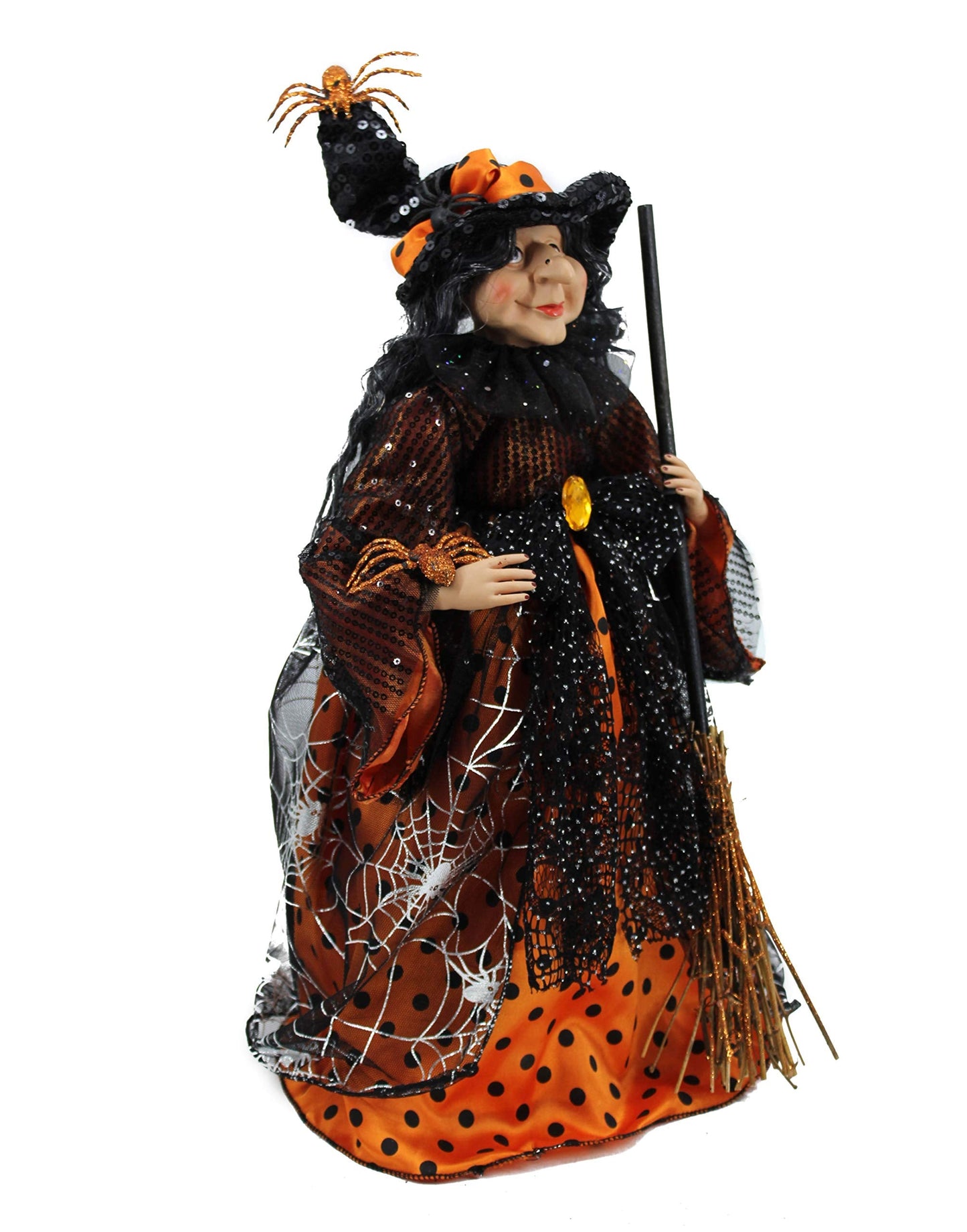 Windy Hill Collection 18" Orange & Black Tabletop Fabric Halloween Fall Harvest Witch Collectible Figure Figurine Plastic Cone Body 918001