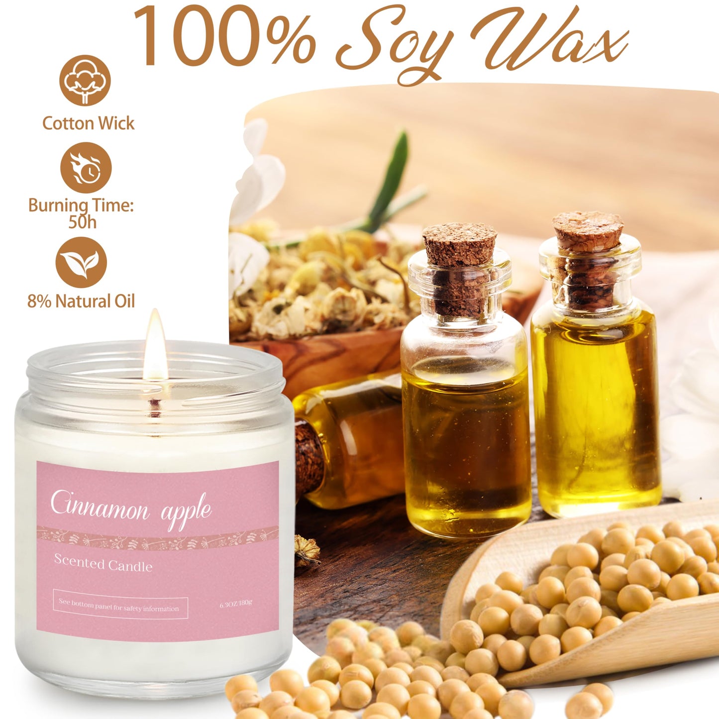 6 Pack Candles for Home Scented, Fall Candles for Fall Gifts Autumn Home Decor, Natural Non Toxic Soy Candle Set for Women Stress Relief Meditation SPA Holiday