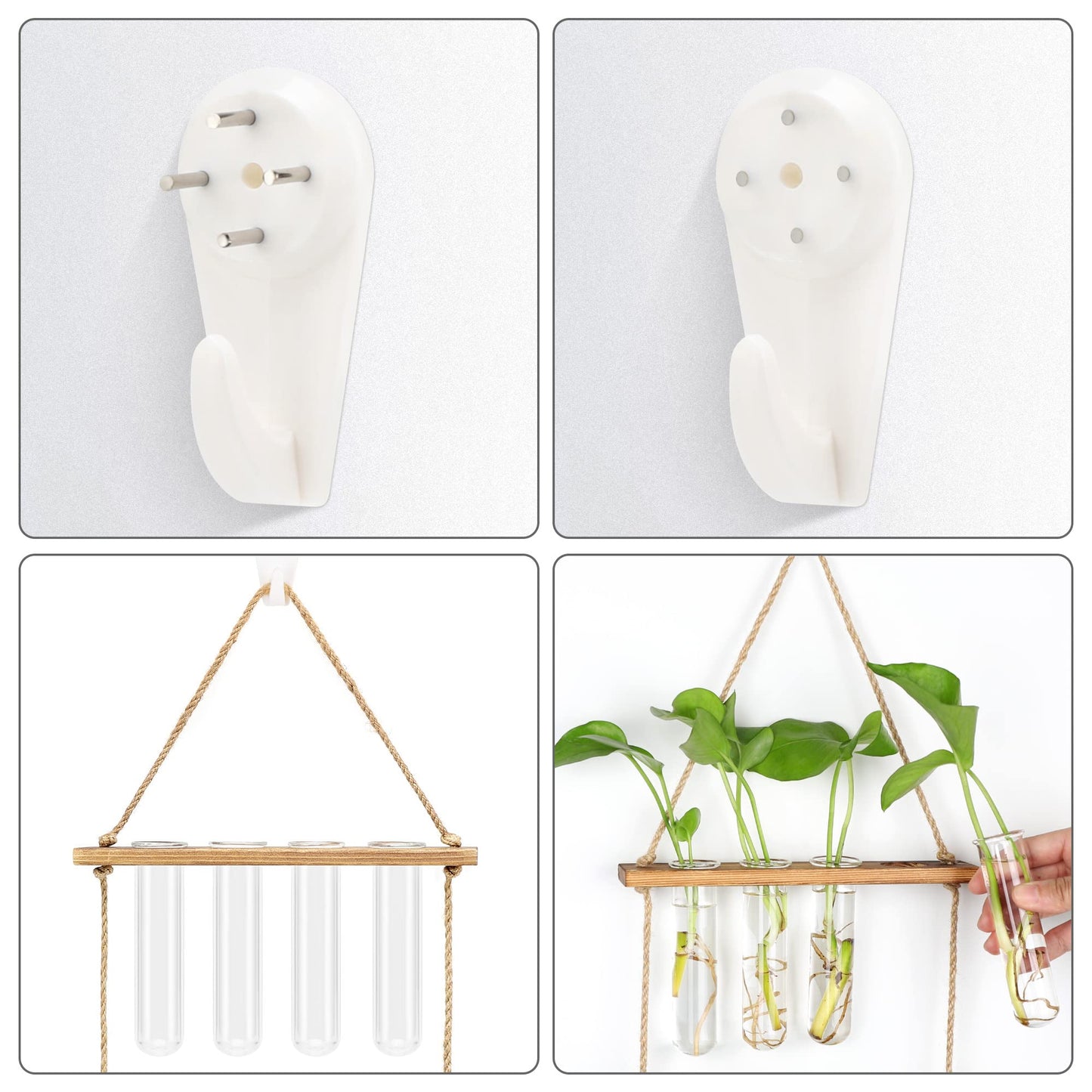 HYINDOOR Wall Hanging Planter Terrarium 2 Tired Test Tube Vase Glass Planter Plant Propagation Station Plant Hangers of Rope with Wooden Stand and 8 Tubes for Hydroponic Plant Cutting
