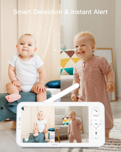 ARENTI 3MP Baby Monitor with 2 Cameras, 5-inch Split Screen Display, WiFi 6 Smartphone App, Night Vision, Cry Detection, Temp & Humidity Sensor, 2-Way Audio (D3 Set)