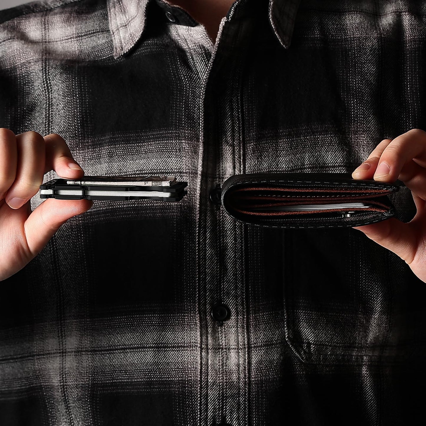 HIESGIE Minimalist Wallet for Men, Wood Grain American Flag, Mens USA Gifts, Metal Card Holder with Money Clip, Slim Front Pocket Wallet