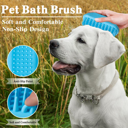 2PCS Dog Bath Brush Set | Adjustable Handle Dog Scrubber for Shampooing, Deshedding & Massaging, Suitable for Pets (Green Blue)