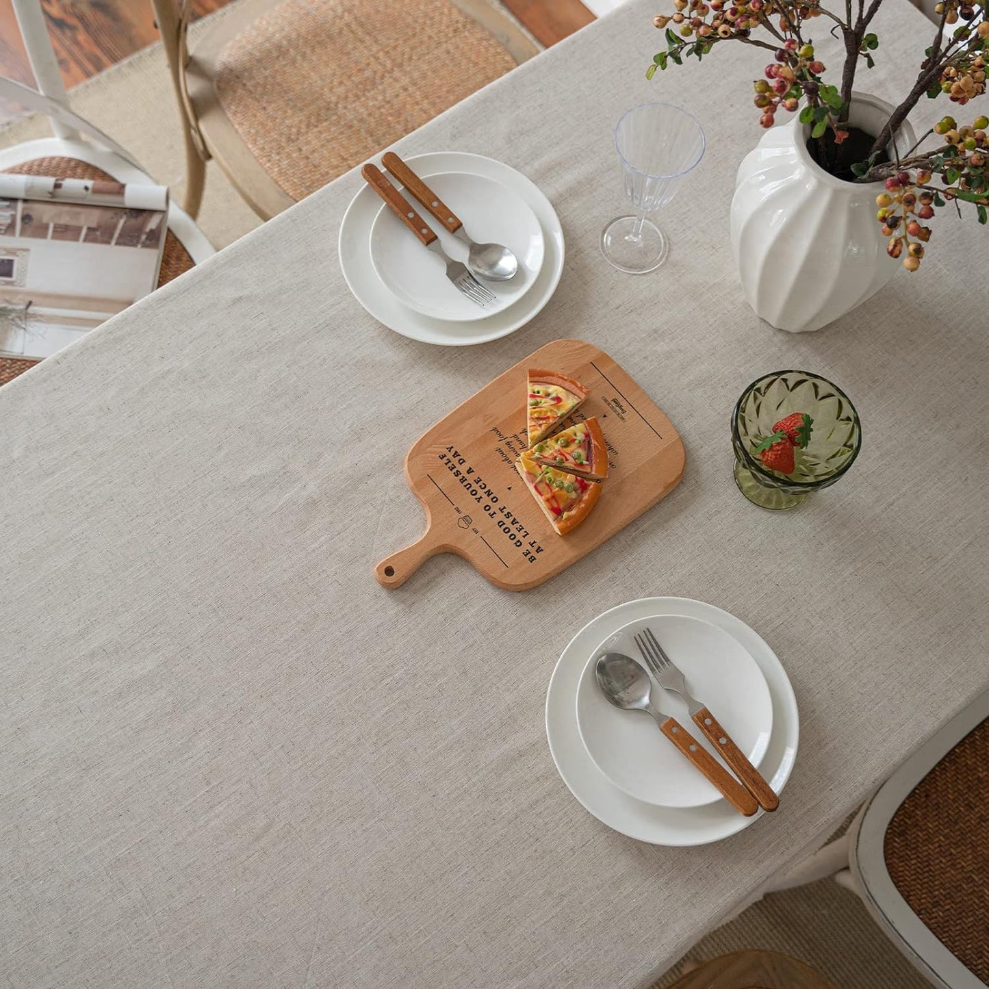 JaeMoose Washable Cotton Linen Tablecloths Fabric Tassel Tablecloth Dust-Proof Table Cover for Kitchen Dinning Tabletop Home Decoration Everyday Use (Linen, 140 x 180 cm)