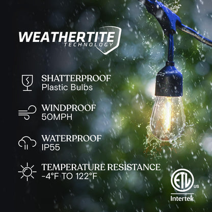 Brightech Ambience Pro Solar Powered String Lights - Commercial Grade Waterproof Patio Lights with 27 Ft Edison Bulbs - Shatterproof LED Solar Outdoor String Lights - 1W LED, Soft White Light