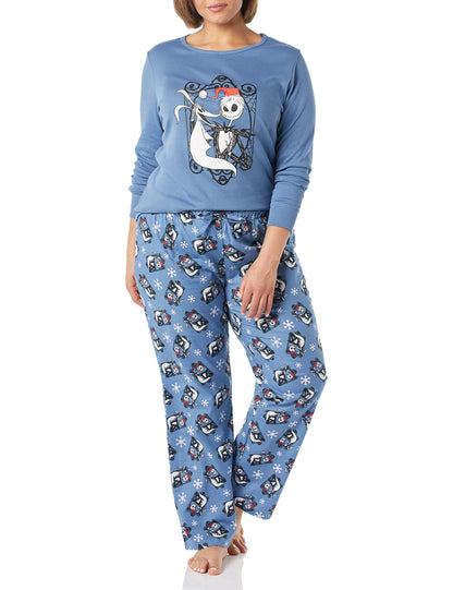 Amazon Essentials Disney | Marvel | Star Wars Women's Flannel Pajama Sleep Sets, Nightmare Santa Jack - Womens, Large