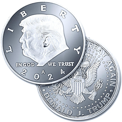 Aizics Mint Donald Trump Silver Coin 2024 with Certificate of Authenticity, President Coin, Trump Coin Collectors, Silver Plated, 38mm x 2mm