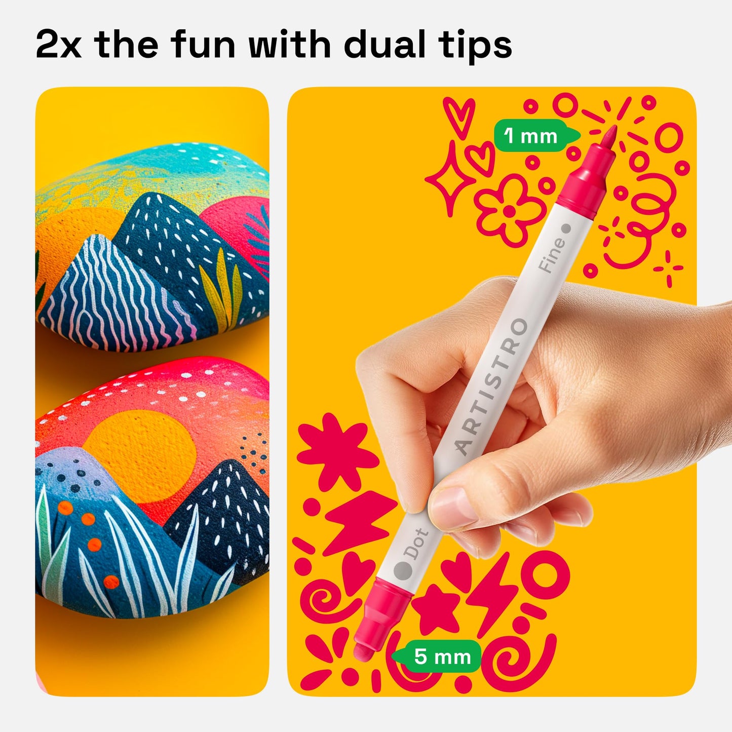 ARTISTRO Acrylic Paint Markers for Rock, Fabric, Wood, Glass, Craft - 24 Quick Dry Dual-Tip Paint Pens for Halloween Decorations - Pumpkin Painting Kit, Drawing Markers, Art Supplies, Christmas Gift