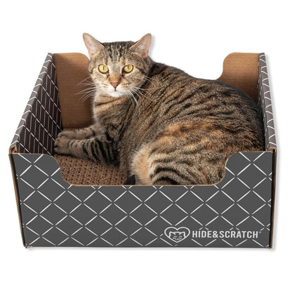HIDE & SCRATCH Heavy Duty Cardboard Cat Scratcher Box and Cat Bed with Refillable Double-Sided Cardboard Scratch Pad for Indoor Cats