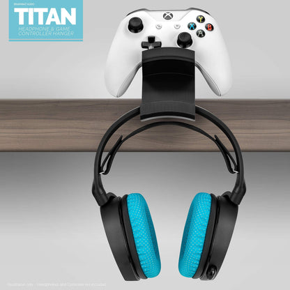 BRAINWAVZ The Titan - Desktop Gamepad Controller & Headphone Hanger Holder - Designed for XBOX ONE, PS4, PS3, Dualshock, Switch, PC, Steelseries, Steam & More, Reduce Clutter, Black
