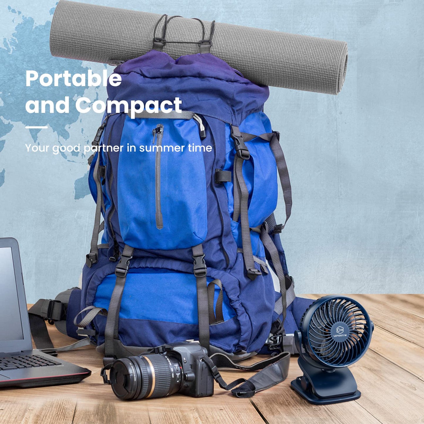 AA Battery Operated & USB Powered Clip on Fan, 4 Speeds, Unique Aroma Design, 5 Inch Cordless Personal Fan for Stroller, Camping, Home, Bedroom, Golf Car Outdoor-Blue(3*AA Batteries Included)