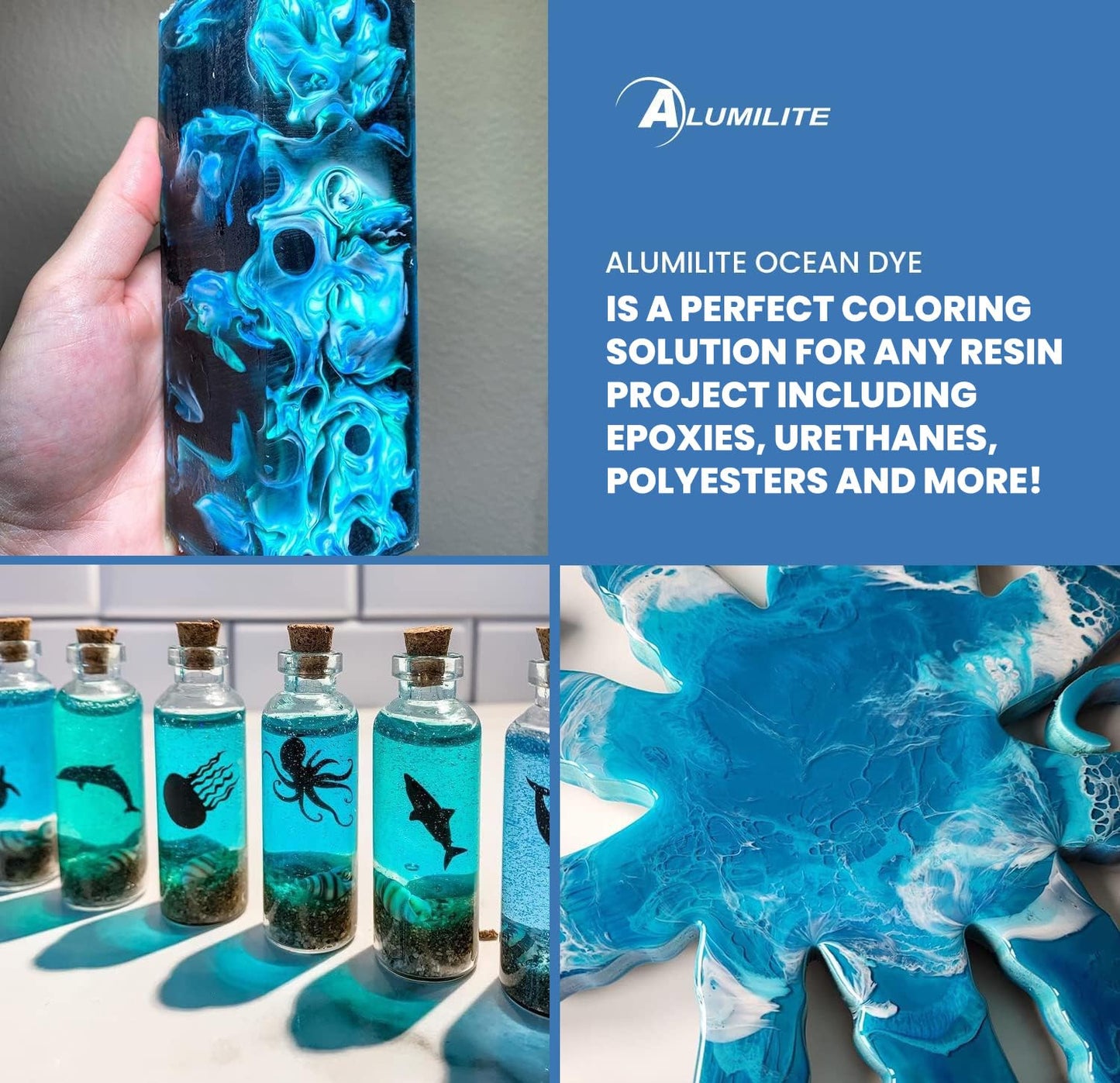 Alumilite Liquid Color Dye (Ocean Blue, 1 oz) Highly Concentrated Tint for Casting Resin, Polyester, and Urethane - Ideal for Clear, Translucent, or Opaque DIY Arts & Crafts, Beginners & Professionals