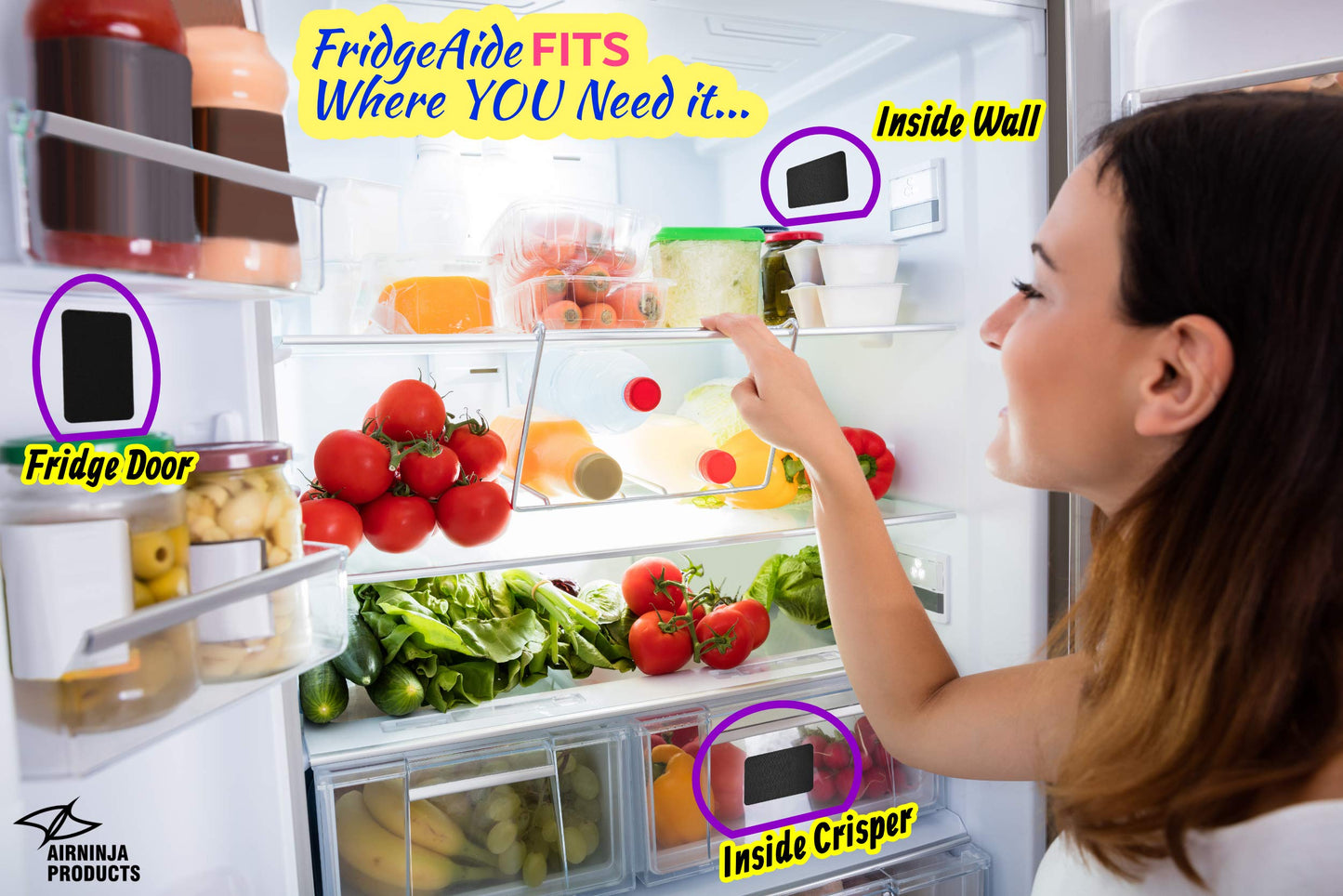 AIRNINJA Fridge Deodorizer - Natural Refrigerator Deodorizer Odor Eliminator - Beats Baking Soda and Bamboo Charcoal Air Purifying Bags - Activated Carbon Odor Absorber for Fridge & Freezer (2 pk)