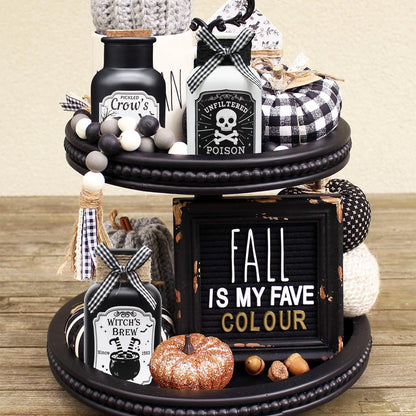 Ainswei Halloween Decorations Indoor, 4 Potion Bottle with Cork, 12PCS Label Halloween Stickers, Black and White Apothecary Glass Bottles, For Tiered Tray Table Home Room Halloween Decor