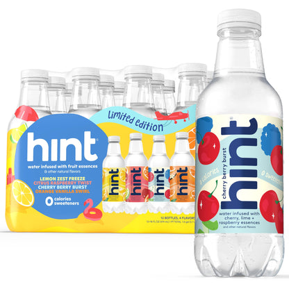 Hint Fruit-Infused Bottled Water, Summer Classics Variety Pack - Sugar Free Flavored Water with Zero Calories, Natural Fruit Essences, and No Artificial Sweeteners - 16 Fl Oz (Pack of 12)