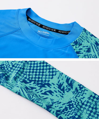 HUGE SPORTS Men's Splice UV Sun Protection UPF 50+ Skins Rash Guard Long Sleeves (Blue Digital, 3XL)