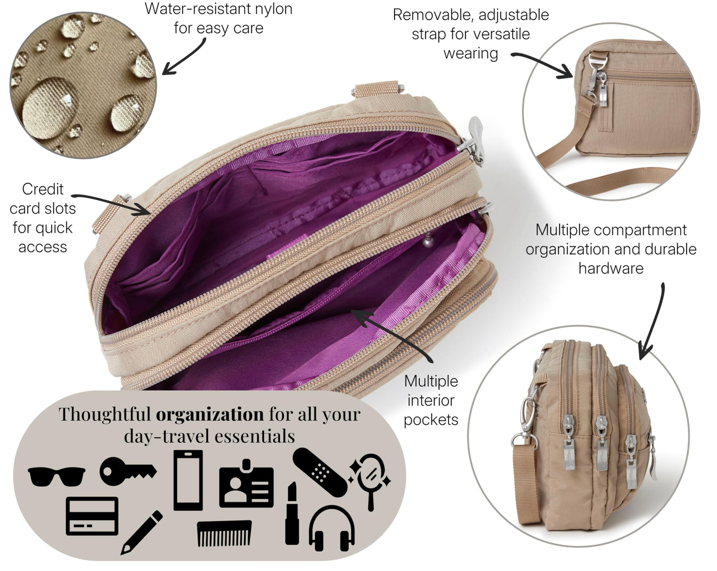 Baggallini Womens Triple Zip bagg