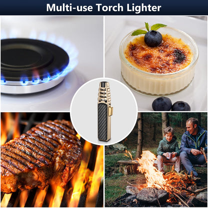 Butane Torch Lighter, Refillable Kitchen Cooking Torch Windproof Adjustable Flame Solar Beam Torch Blow Torch with Safety Lock for Baking Creme Brulee