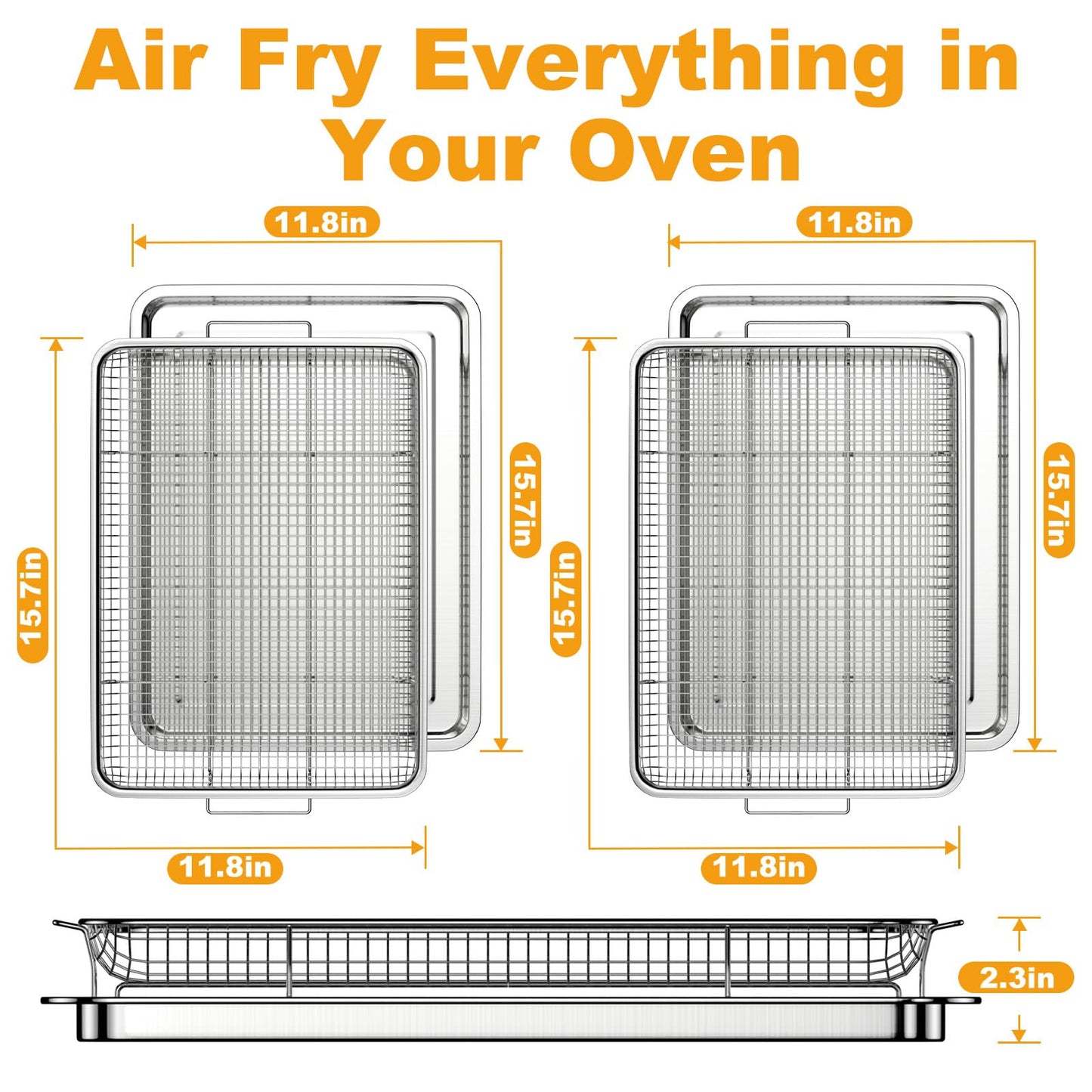 Air Fryer Basket for Oven 15.7"x11.8", 2-Pair Set Large Air Fryer Basket and Tray Stainless Steel Oven Air Fryer Accessories Pan Rack for Cooking Baking and Broiling