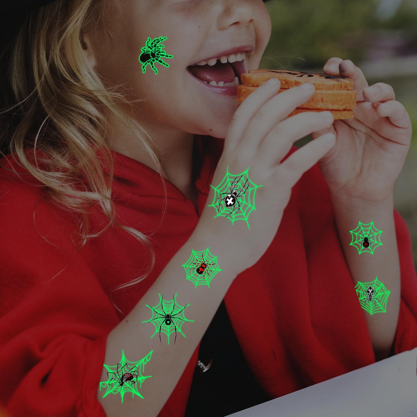 Awinmay Halloween Luminous Spider Temporary Tattoos for Kids - 10 Sheets Glow In The Dark Halloween Spider Web Tattoos for Boys and Girls, Halloween Cosplay Face Makeup Accessories Holiday Party Gifts