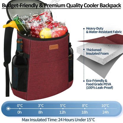 Camping Cooler Backpack 30 Cans, Soft Backpack Coolers Insulated Leak Proof Travel Cooler Bag Waterproof Lunch Picnic Beach Work Trip Thermal Bag Drink Beverage Beer Cooler Wine