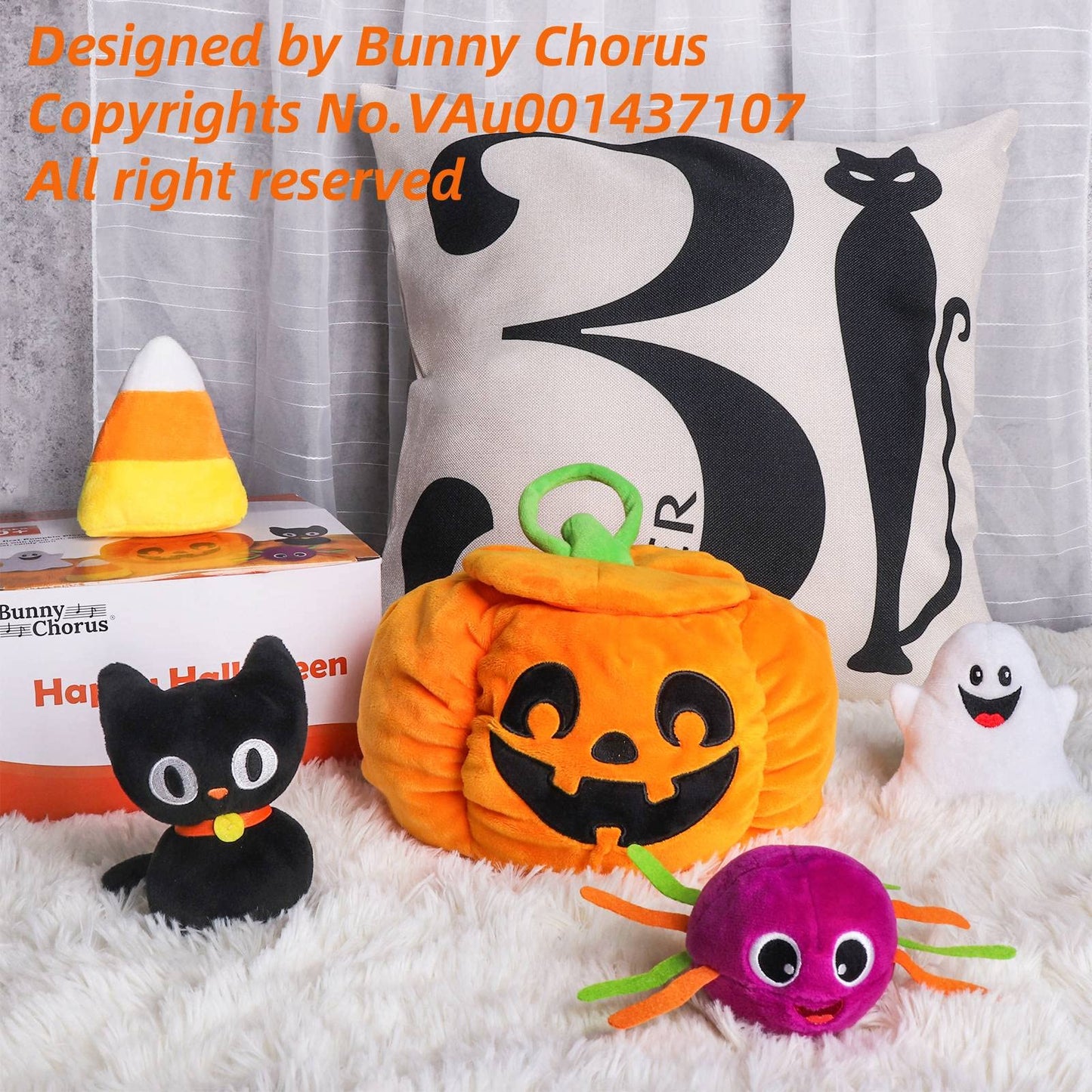 Bunny Chorus My First Halloween Pumpkin Toys Playset, 5ct Halloween Stuffed Pumpkin Plush Cat Spider Ghost Candy Corn for Baby Girls Boys, for Babies