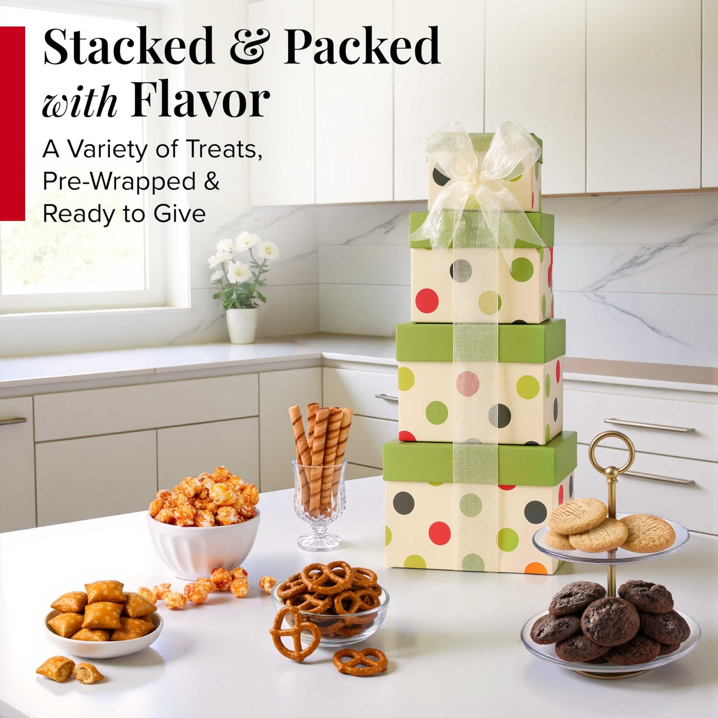 Broadway Basketeers Food Gift Basket Tower Snack Gifts for Women, Men, Families, College, Delivery for, Appreciation, Thank You, Birthday, Corporate, Get Well Soon Care Package