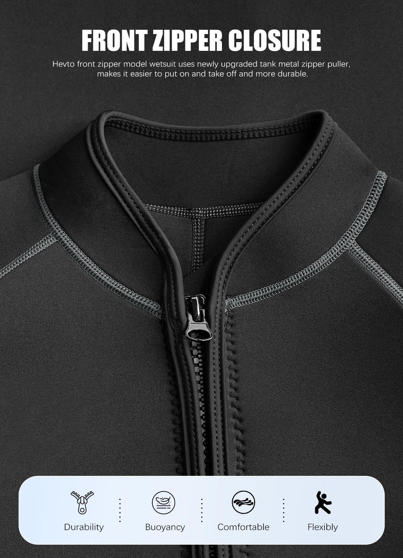 Hevto Men Wetsuit 3/2mm Neoprene Front Zip Full Wet Suit in Cold Water for Surfing Swimming SUP Snorkeling Diving (M2-Black, LS)