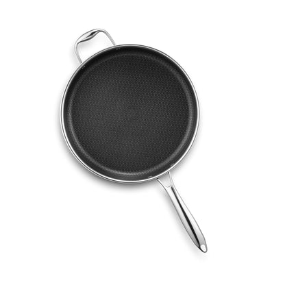 HexClad Hybrid Nonstick 5.5-Quart Deep Sauté Pan with Tempered Glass Lid, Stay-Cool Handle, Dishwasher-Friendly, Oven-Safe Up to 900°F, Induction Ready, Compatible with All Cooktops