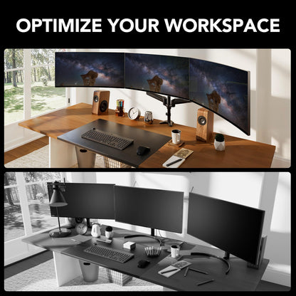 HUANUO Triple Monitor Mount for 17 to 32 inch Screens, Gas Springs Adjustment Triple Monitor Stand with Swivel, Tilt, Rotation, Clamp & Grommet Kit (Black)