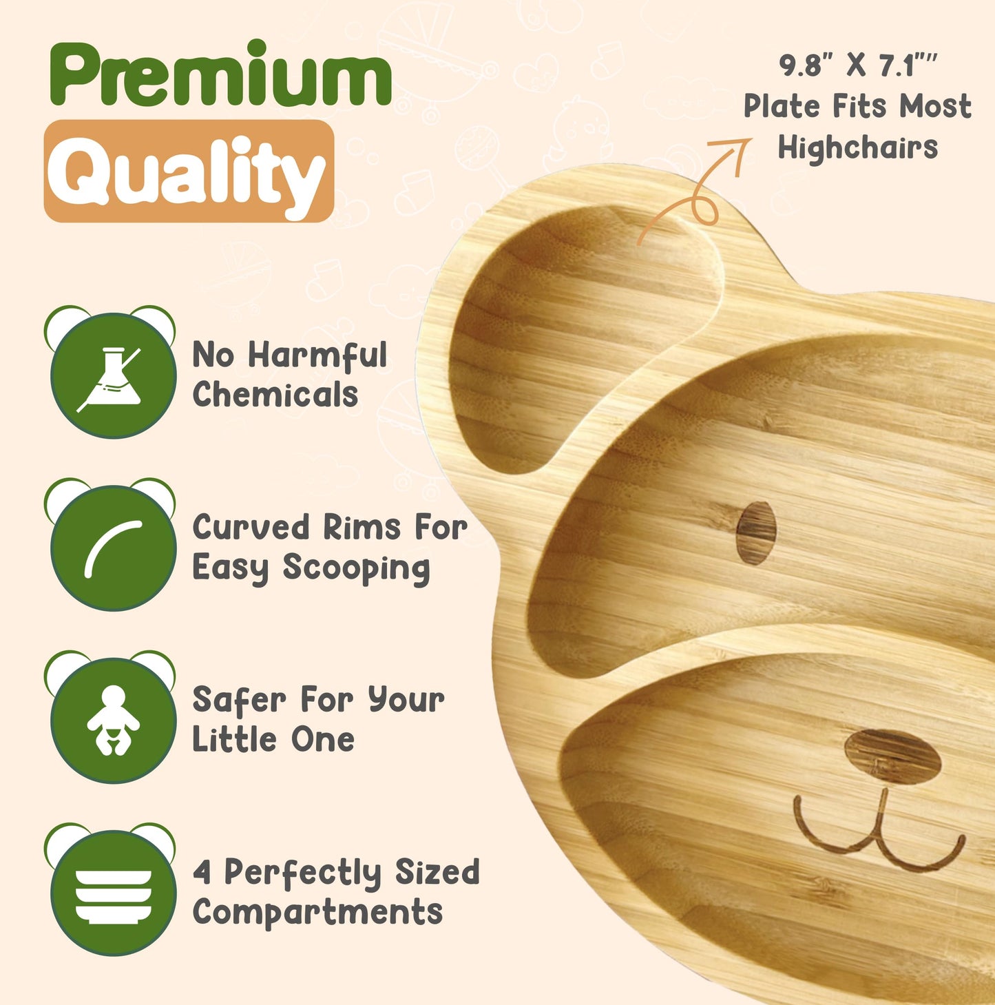 Bamboo Plates for Kids - Baby & Toddler Plates with Suction for Feeding & Weaning, Eco-Friendly Bear Design Promotes Self-Feeding, Ideal for Busy Moms & Dads, Sturdy & BPA-Free (Blue)