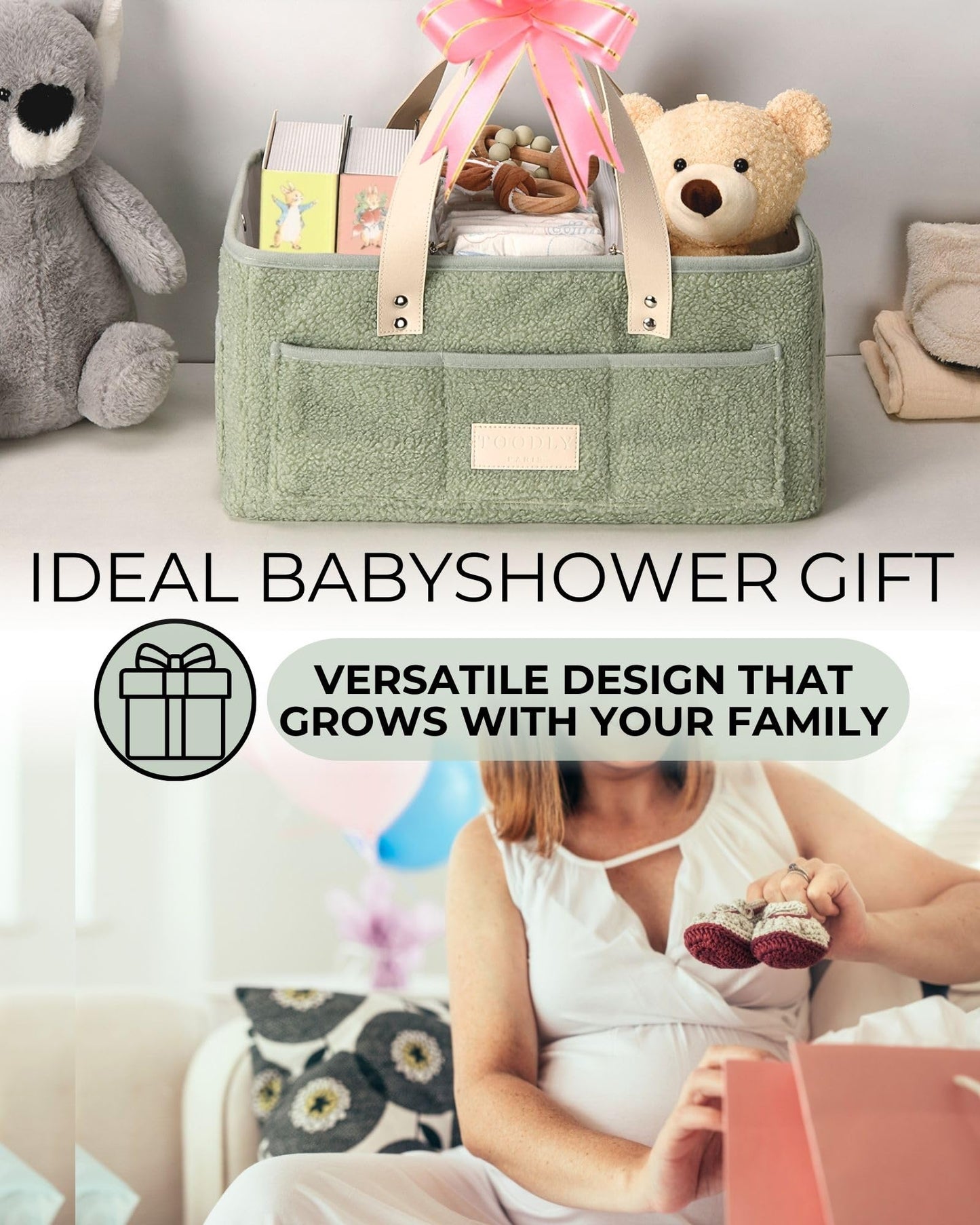 Baby Diaper Caddy Organizer with Portable Changing Mat - Teddy Fleece Diaper Organizer for Changing Table - Baby Basket for Diaper Changing Essentials - Baby Caddy Organizer with Removable Dividers