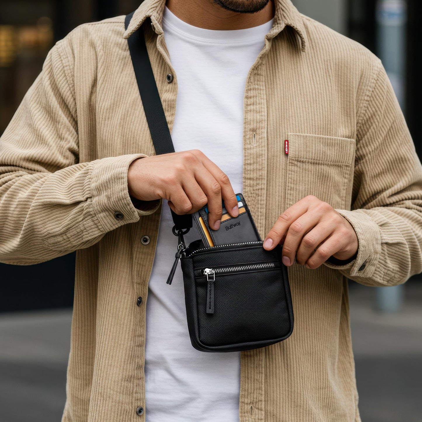 Buffway Slim Minimalist Front Pocket RFID Blocking Leather Wallets for Men and Women - Alaska Black