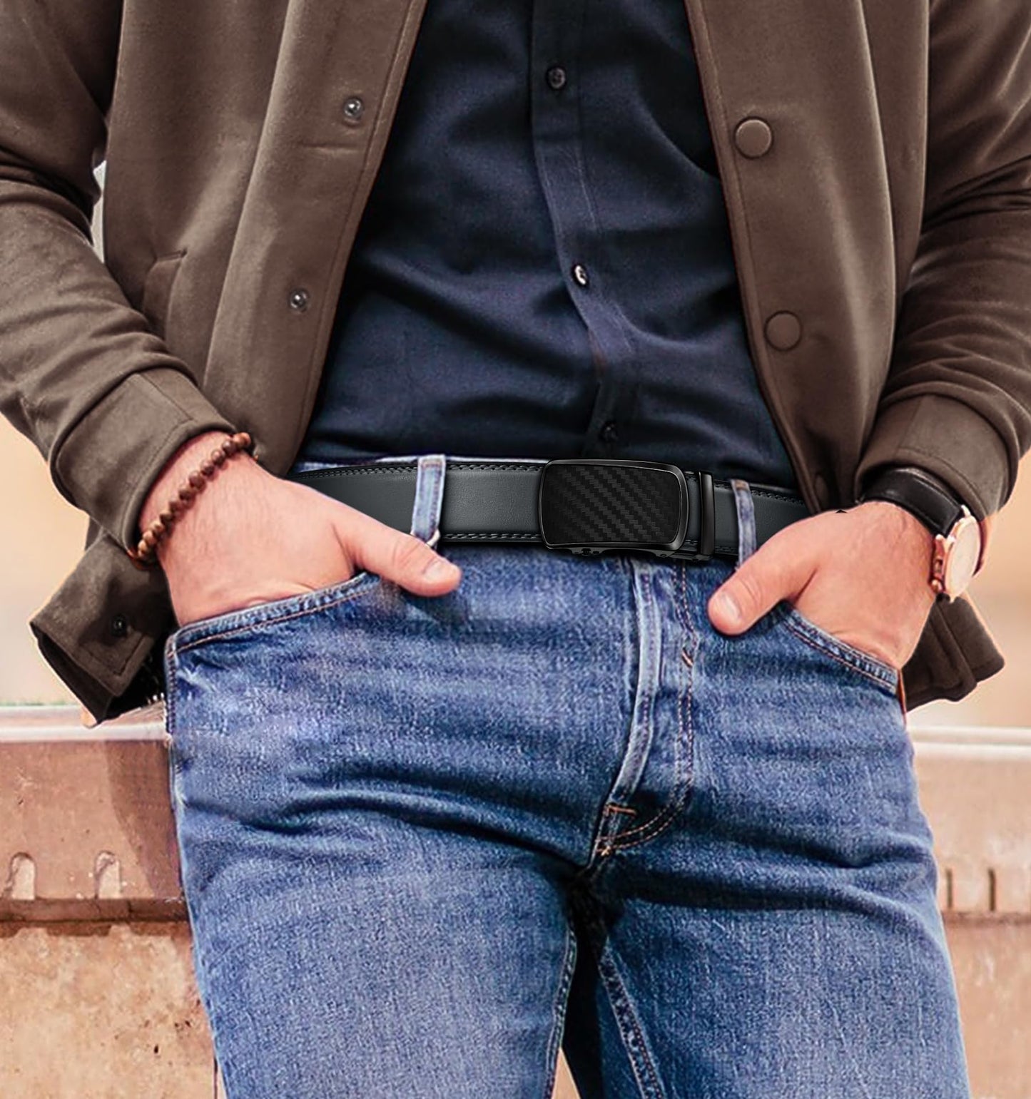 BULLIANT Men's Belt,Brand Ratchet Belt Of Genuine Leather For Gift Men Dress,Size Customized(Dark Gray,30"-36" Waist Adjustable)