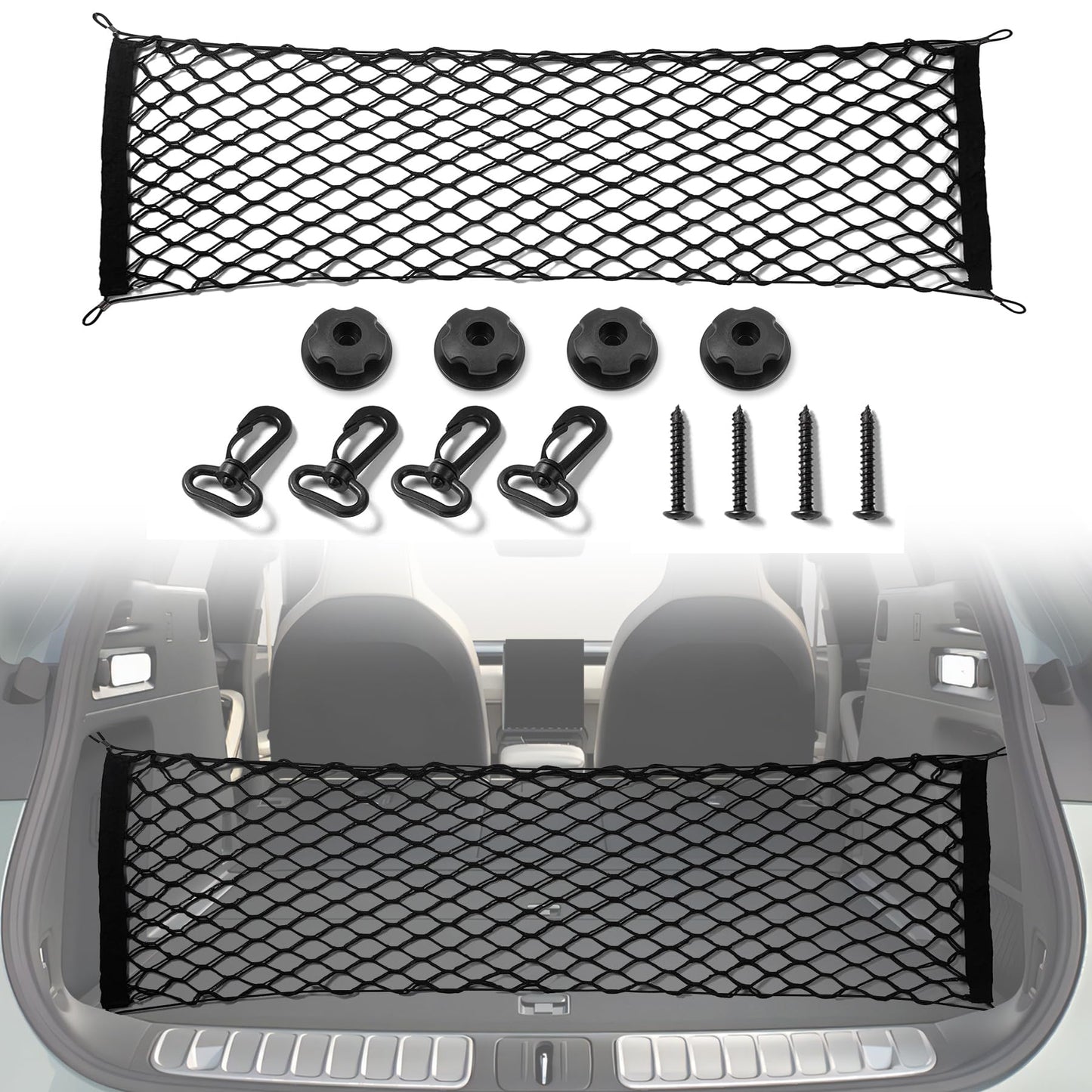 Amiss Cargo Net Stretchable. Adjustable Elastic Trunk Storage Net with Hook for SUVs, Cars and Trucks, Car Exterior Accessories (43.3x15.8 Inch)