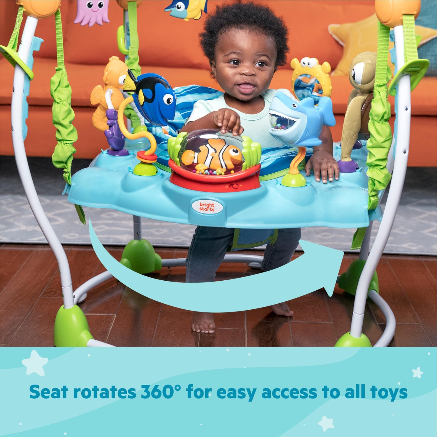 Bright Starts Disney Baby Finding Nemo Sea of Activities Baby Activity Center Jumper with Interactive Toys, Lights, Songs & Sounds, 6-12 Months (Blue)