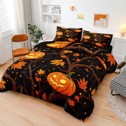 Black Pumpkin Bedding Happy Halloween Comforter Set Orange Pumpkin Lantern Spooky Ghost Festival Theme Black Halloween Bedding Comforter Set King Size