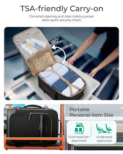 BAGSMART Travel Backpack for Women, 35L Carry-On Backpack Fits 17.3 Inch Laptop, TSA Approved Water-Resistant Weekender Gym Backpack, Black