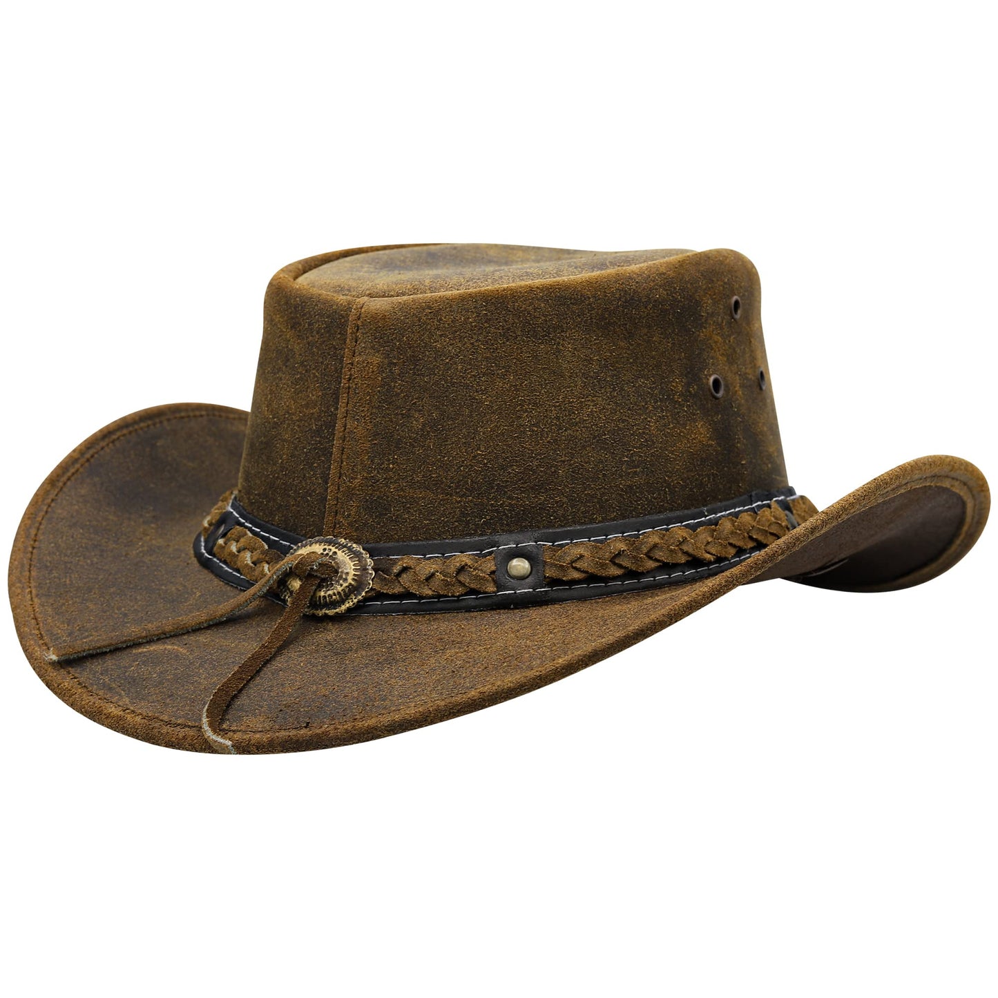 Australian Leather Cowboy Hat Bush Aussie Style Summer Western Outback Tan Cowgirl Halloween Costume Hat
