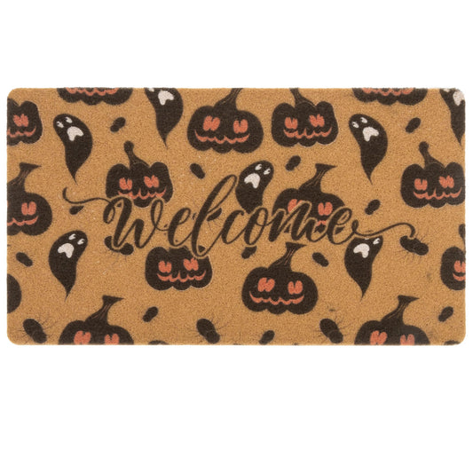 Bawnhaw Halloween Welcome Mat Fall Ghost Pumpkin Doormat Outside Entrance, Faux-Coir Non-Slip Dirt-Trapping Seasonal Decorative Door Mat 17"x30" for Front Door, Indoor, Outdoor, Porch