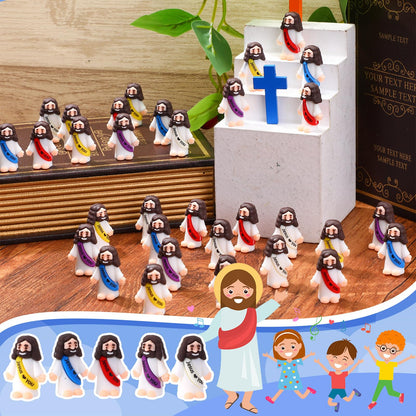 Bememo 25 Pcs Little Jesus Figures Original Design Jesus Love You Mini Rubber Toys to Hide and Seek Christmas Religious Party Favors Sunday School Baptism Gifts(Lively Colors)