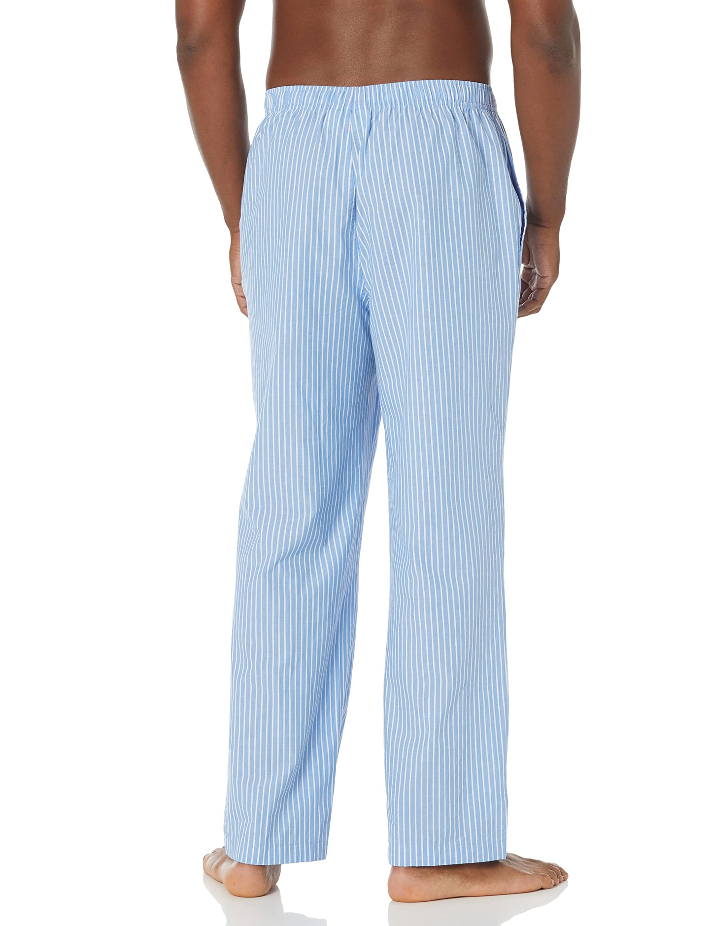 Amazon Essentials Men's Straight-Fit Woven Pajama Pant with Pockets, Light Blue Stripe, Medium
