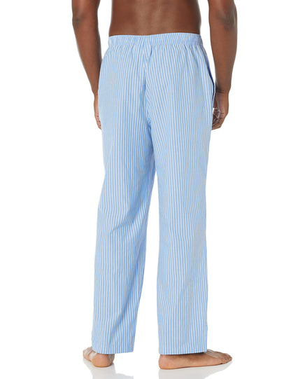 Amazon Essentials Men's Straight-Fit Woven Pajama Pant with Pockets, Light Blue Stripe, Medium