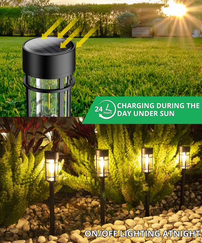 ILANCK 8 Pack Solar Pathway Lights Outdoor, Waterproof Solar Lights Outdoor with Metal & Glass Design - Auto On/Off, Long-Lasting, Landscape Lighting for Garden, Yard, Lawn, Driveway, Walkway