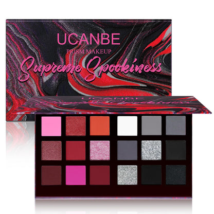 Black Red Goth Smokey Eyeshadow Palette Makeup-18 Colors Gray Silver Pink Burgundy Matte Shimmer Metallic Dark Eye Shadow Pallet for Christmas Halloween Clown Vampire Joker SFX Cosplay Costume Make Up